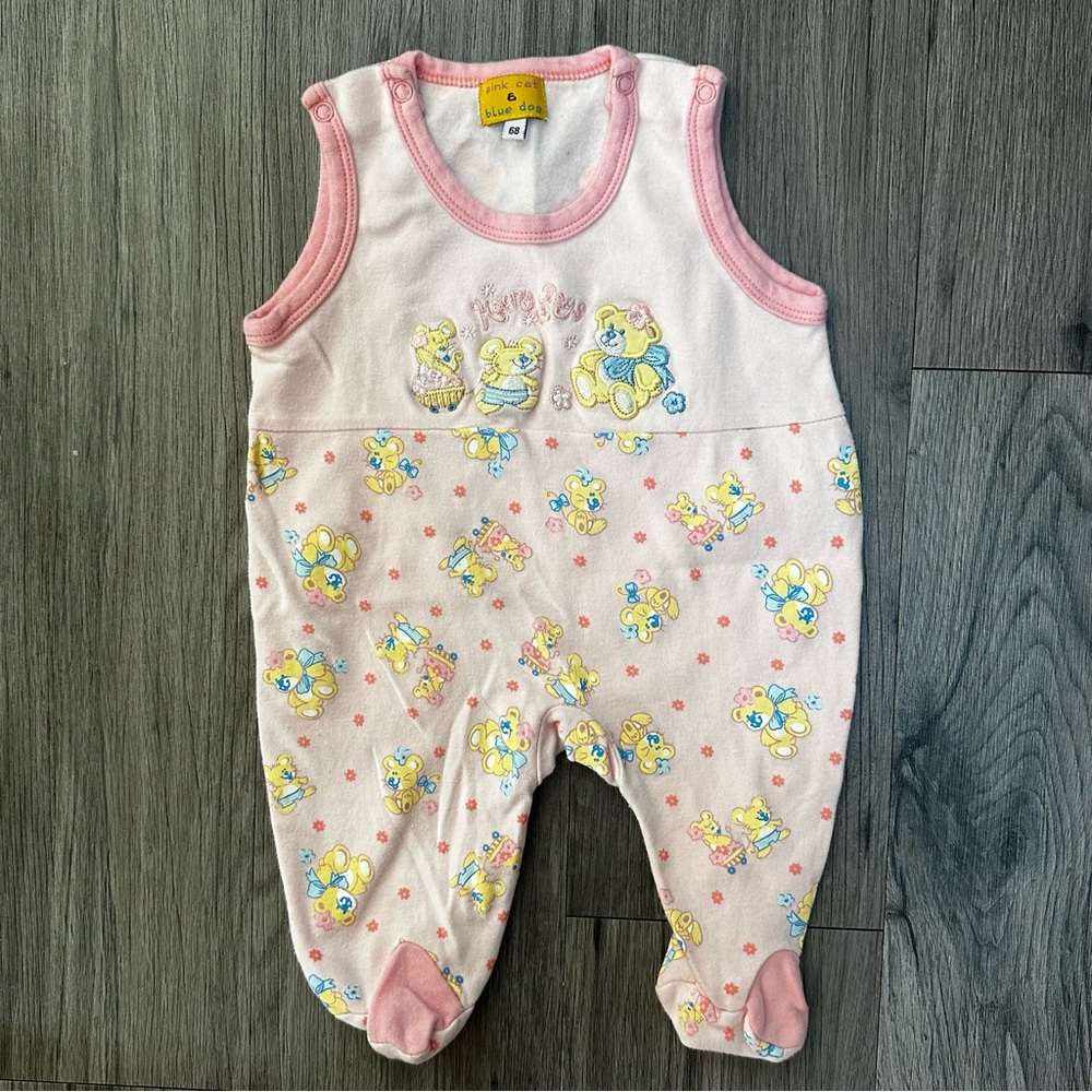 Vintage Pink Cat & Blue Dog Baby Romper